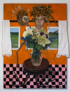 "Coronas de flores" Pintura surrealista en técnica mixta de Megan Dune