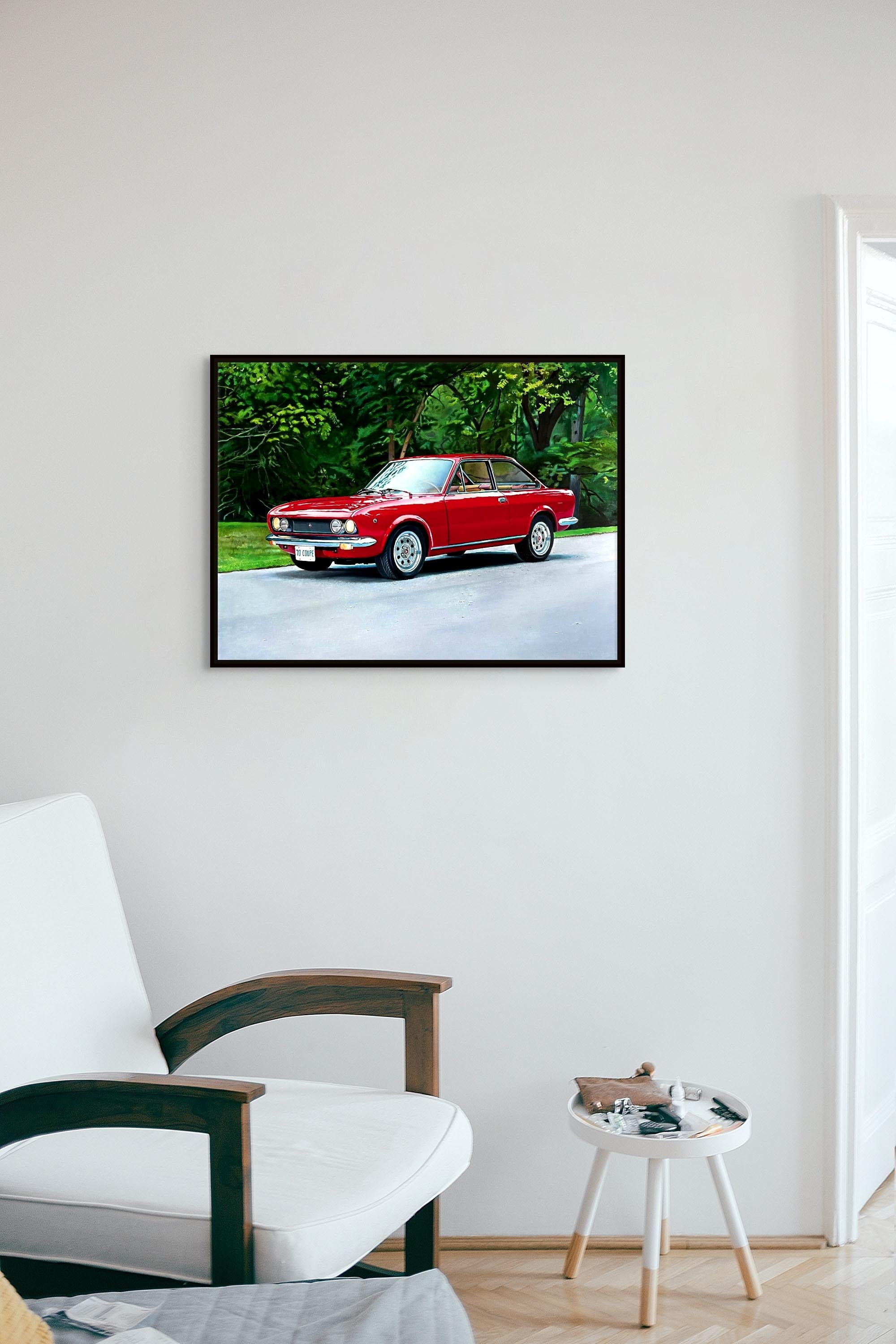 „1970 Fiat Coupe“ Original Ölgemälde 18 in x 24 in, Original (Schwarz), Landscape Painting, von Megan Eisenberg