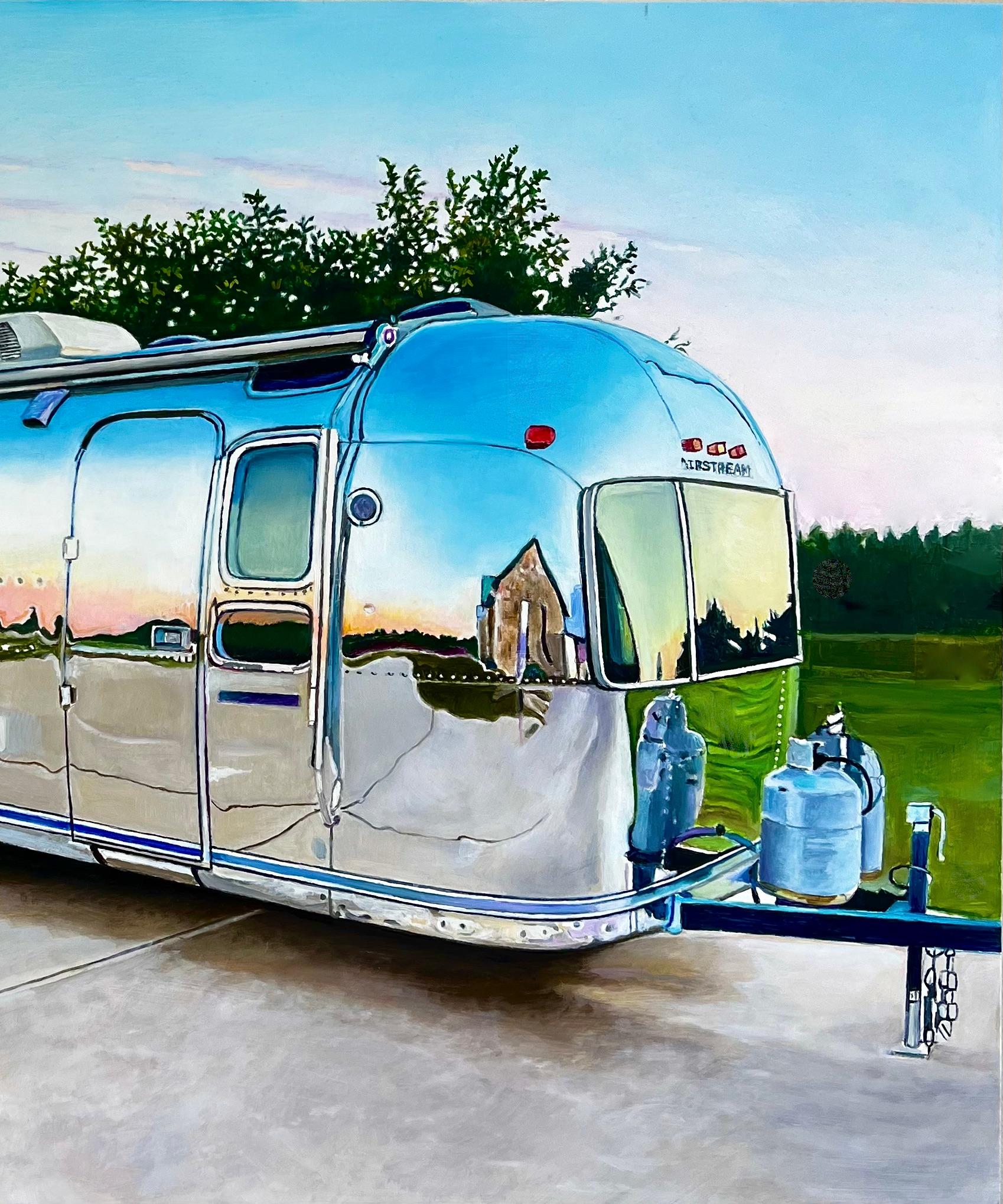 „Airstream at Dusk“ Original Ölgemälde 18 in x 24 in – Painting von Megan Eisenberg