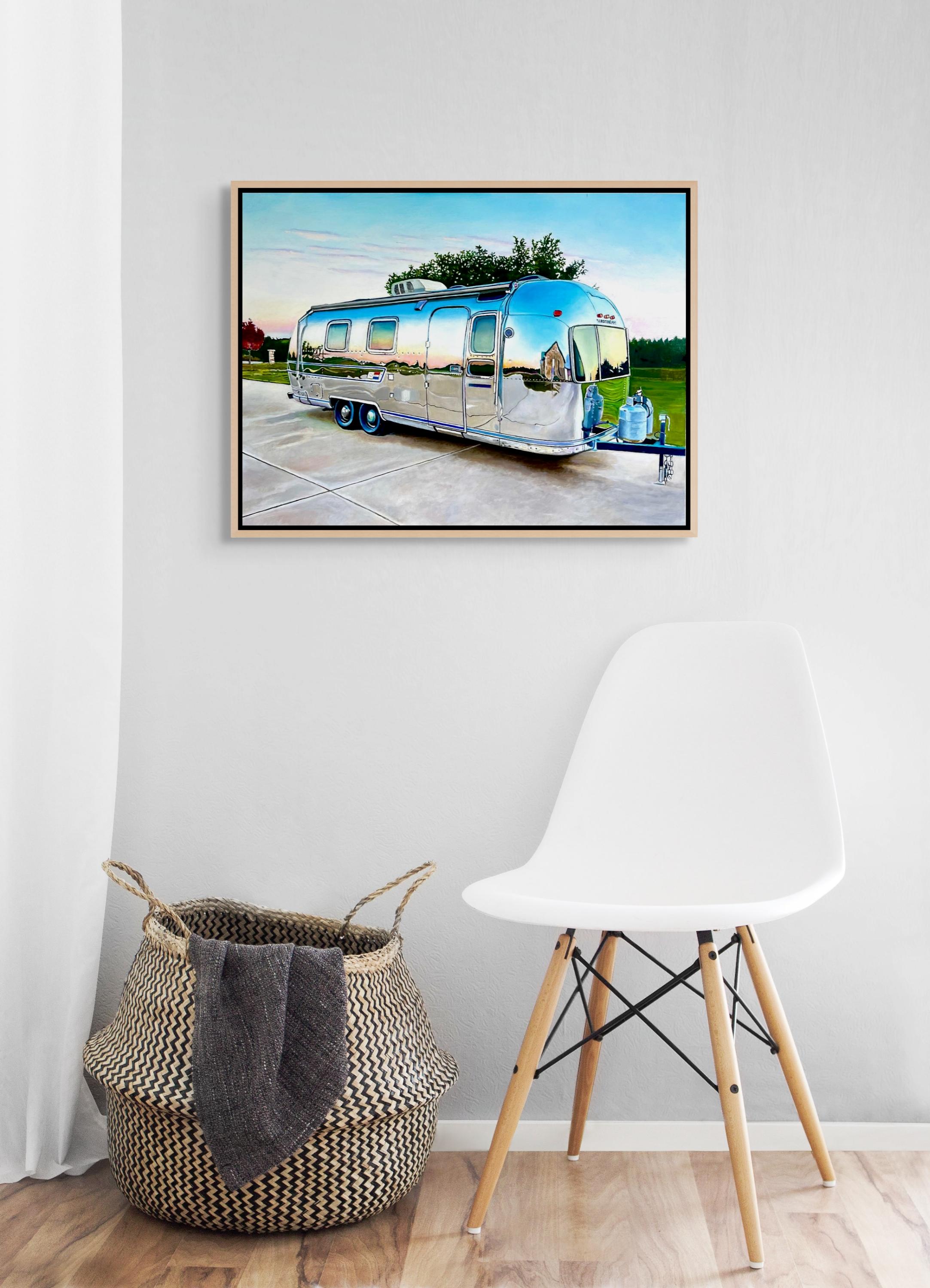„Airstream at Dusk“ Original Ölgemälde 18 in x 24 in (Zeitgenössisch), Painting, von Megan Eisenberg