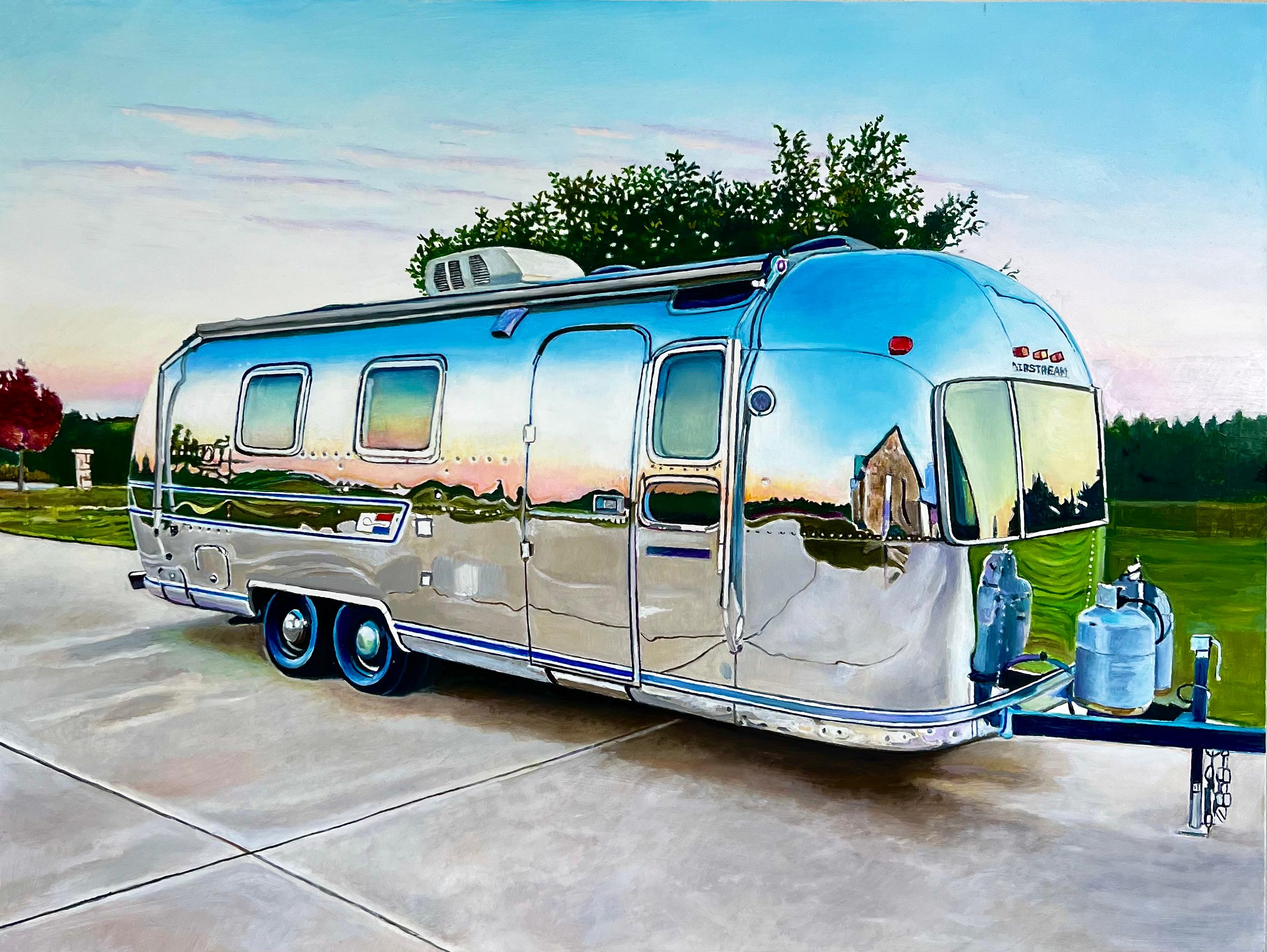 "Airstream au crépuscule" Peinture à l
huile originale