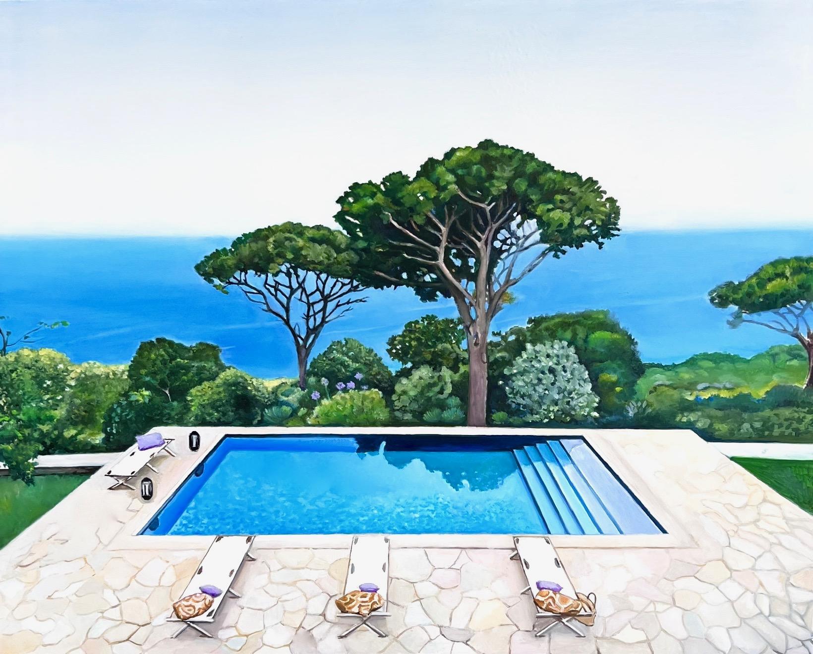 Megan Eisenberg Landscape Painting - "Balearic Islands Terrace" Original Oil Painting 16"x20" 