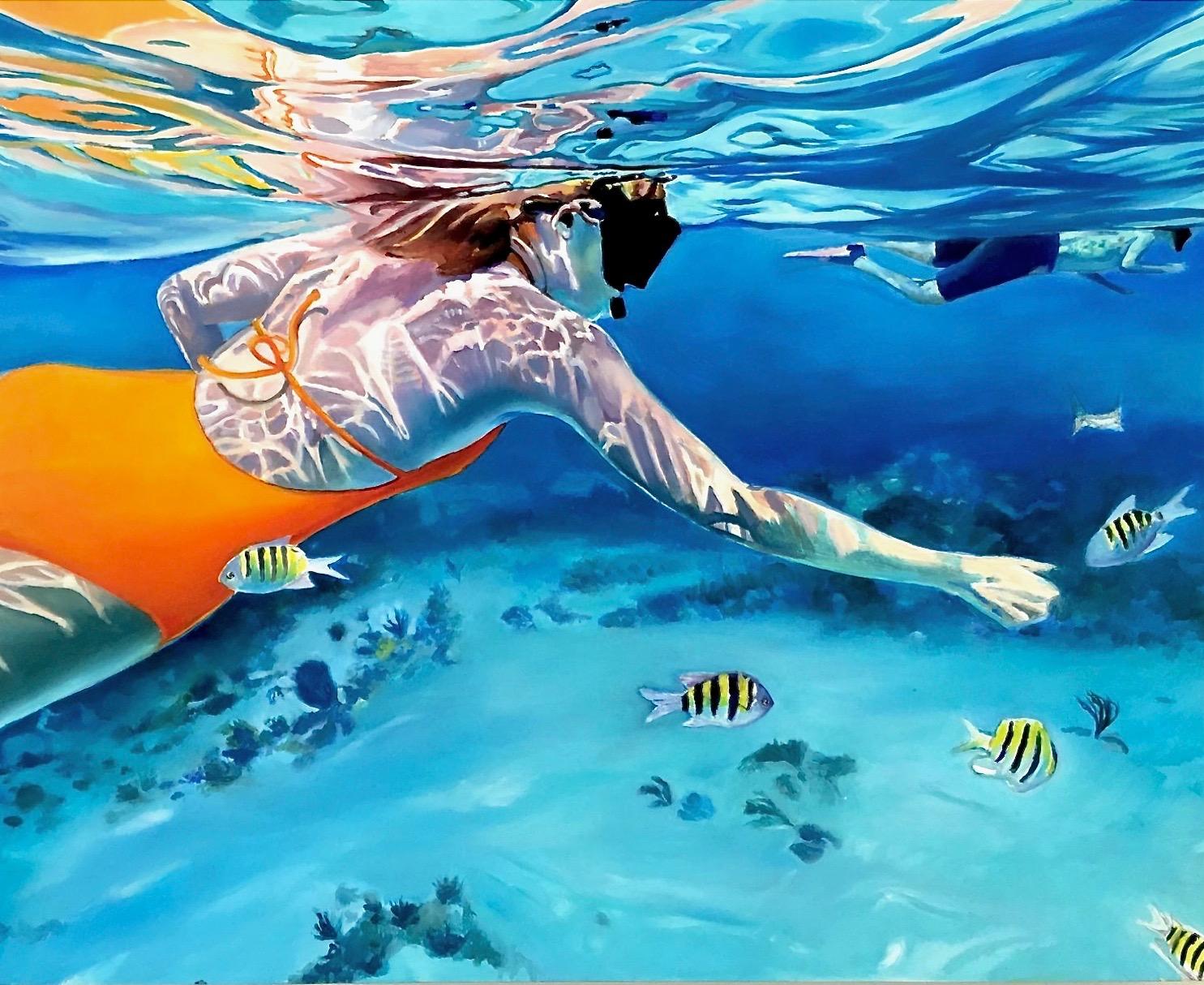 Megan Eisenberg Figurative Painting - "Feeding the Fish"