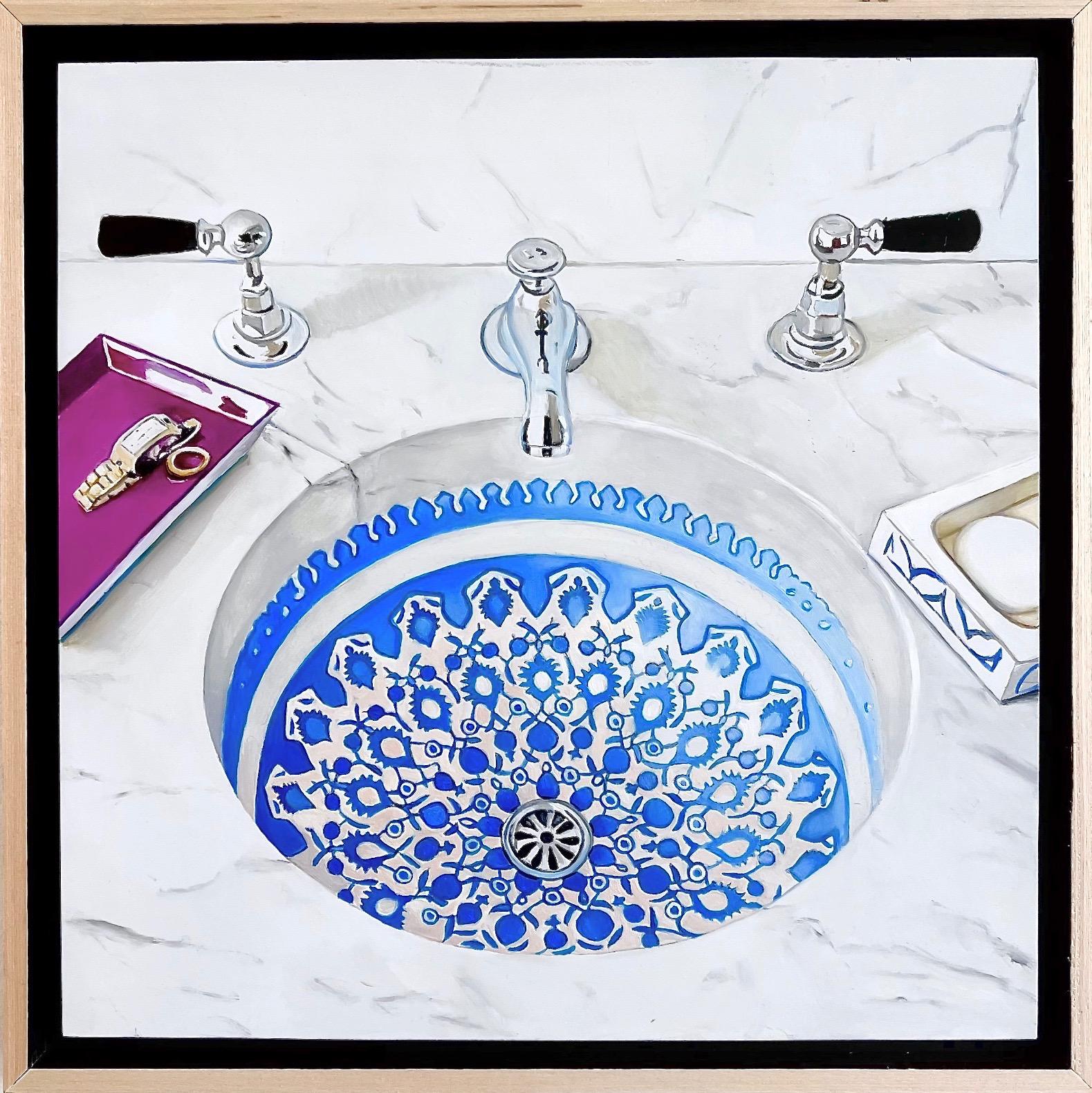 Megan Eisenberg Still-Life Painting - "Moroccan Sink" Original oil Painting 2020 12"x12"