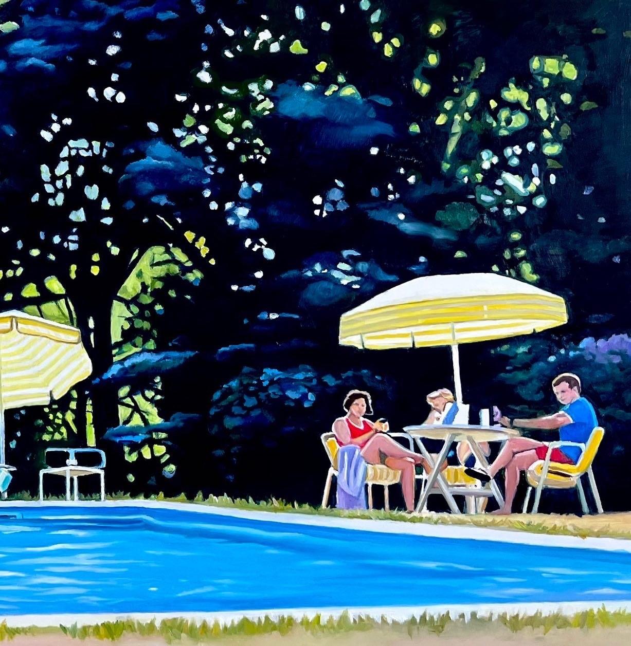 „Pool Party Afternoon“ Original Ölgemälde 12 in x 24 in (Zeitgenössisch), Painting, von Megan Eisenberg