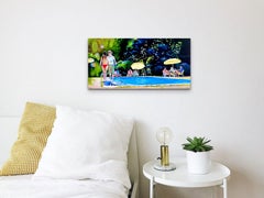 "Pool Party" Original Oil Painting 12"x24"