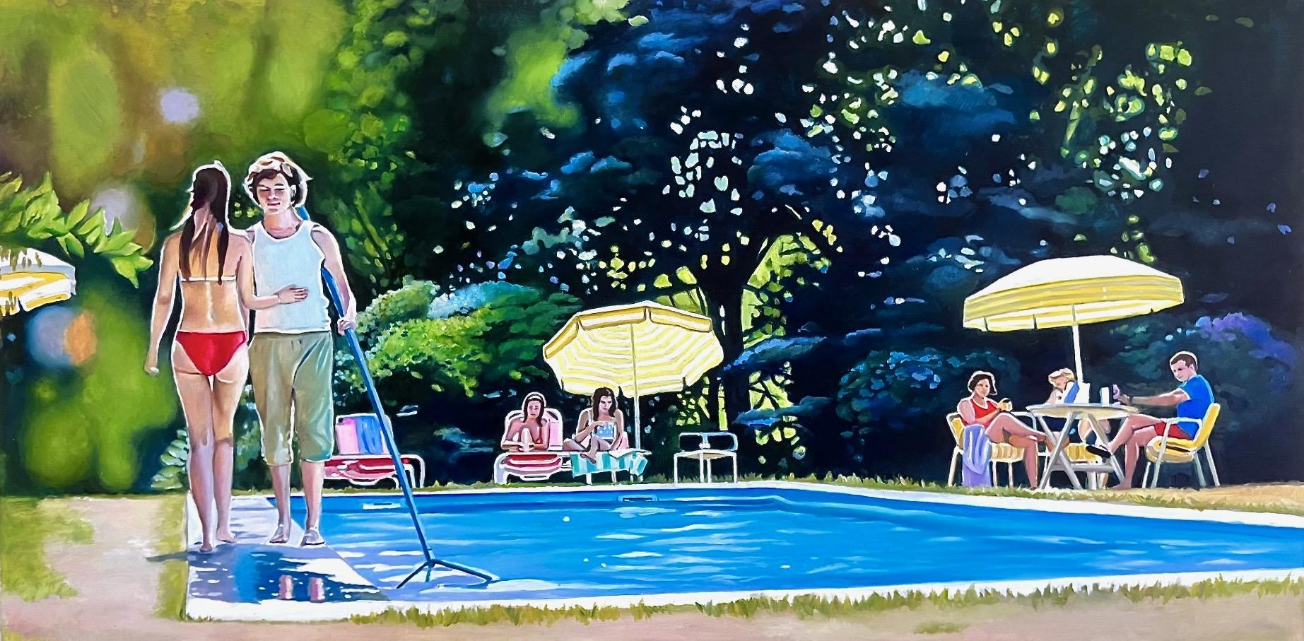 "Pool Party" Original Oil Painting 12"x24"