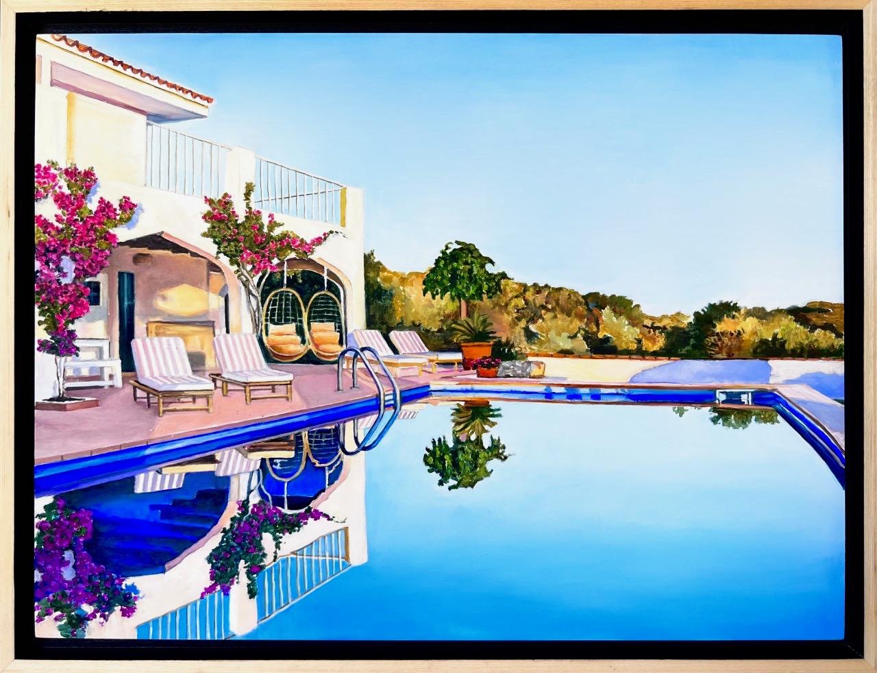 Landscape Painting Megan Eisenberg - "Lumière au bord de la piscine" 2023 Peinture à l'huile originale 12 "x16"
