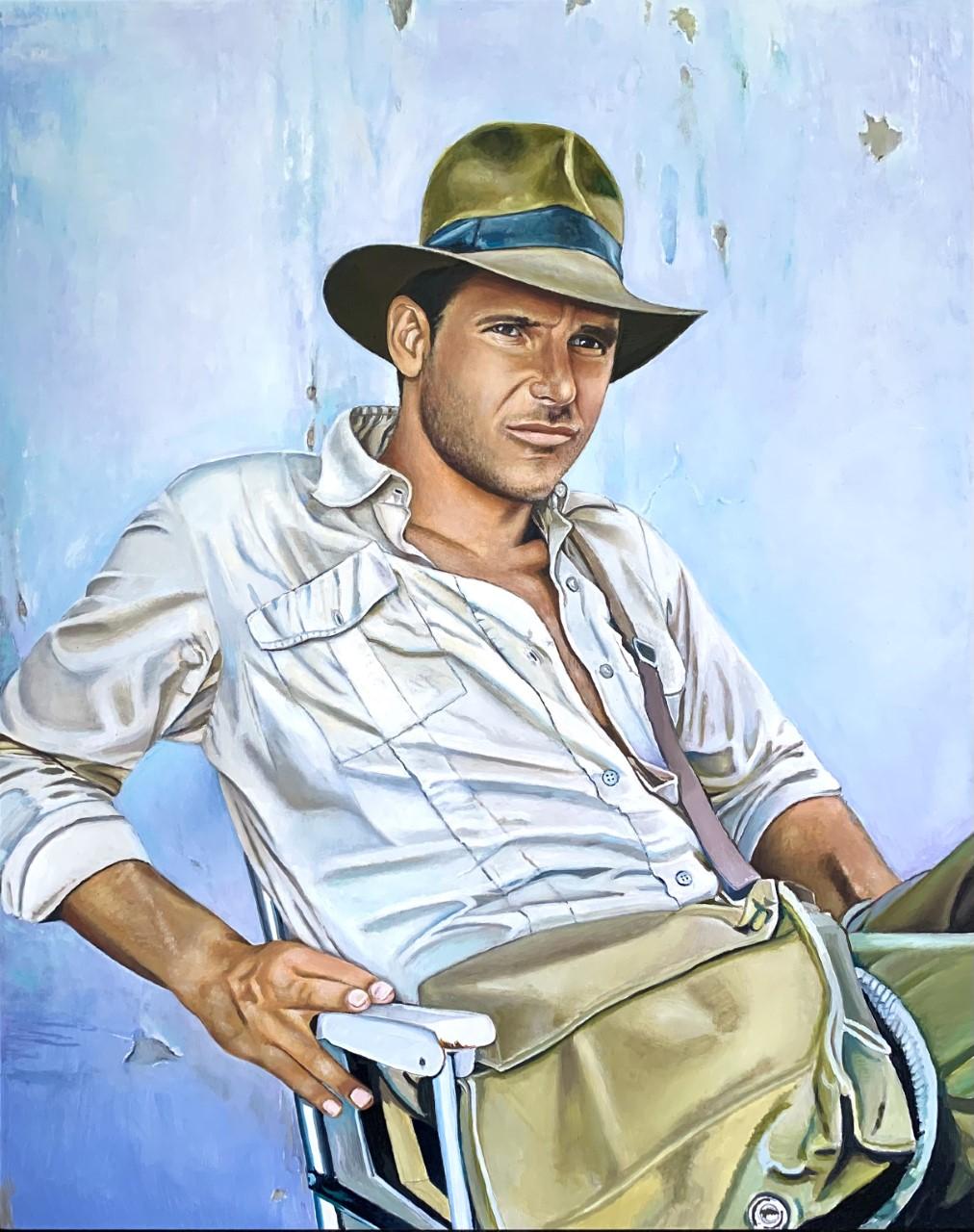 Megan Eisenberg Portrait Painting - “Portrait of a young Indiana Jones” Original Oil Painting 16”x20”