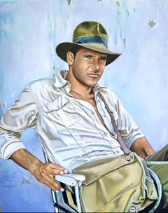 Portrait d'un jeune Indiana Jones - Peinture à l'huile originale 16x20