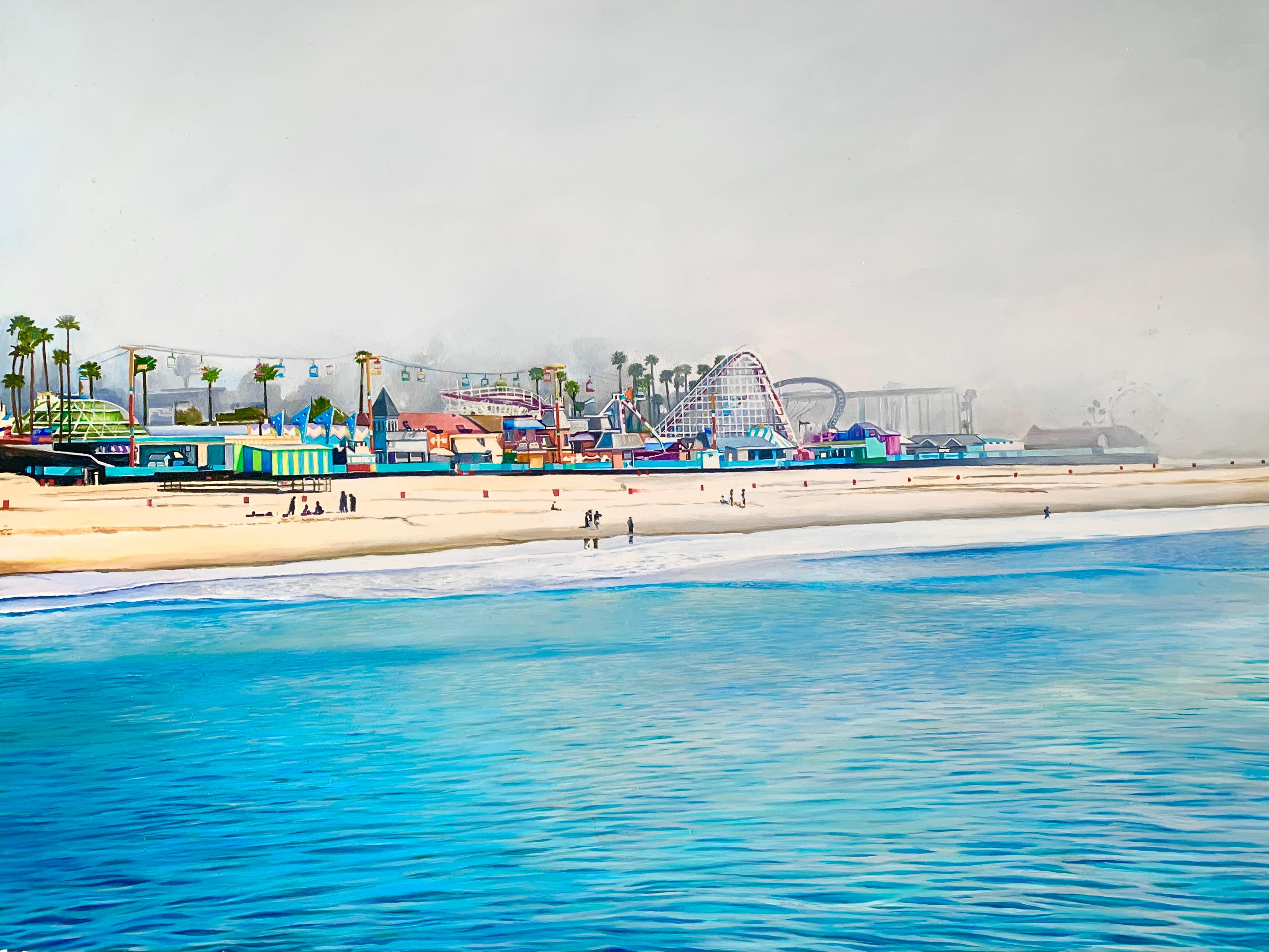Megan Eisenberg Landscape Painting - "Santa Cruz Boardwalk" Original Oil Painting 18 in x 24 in