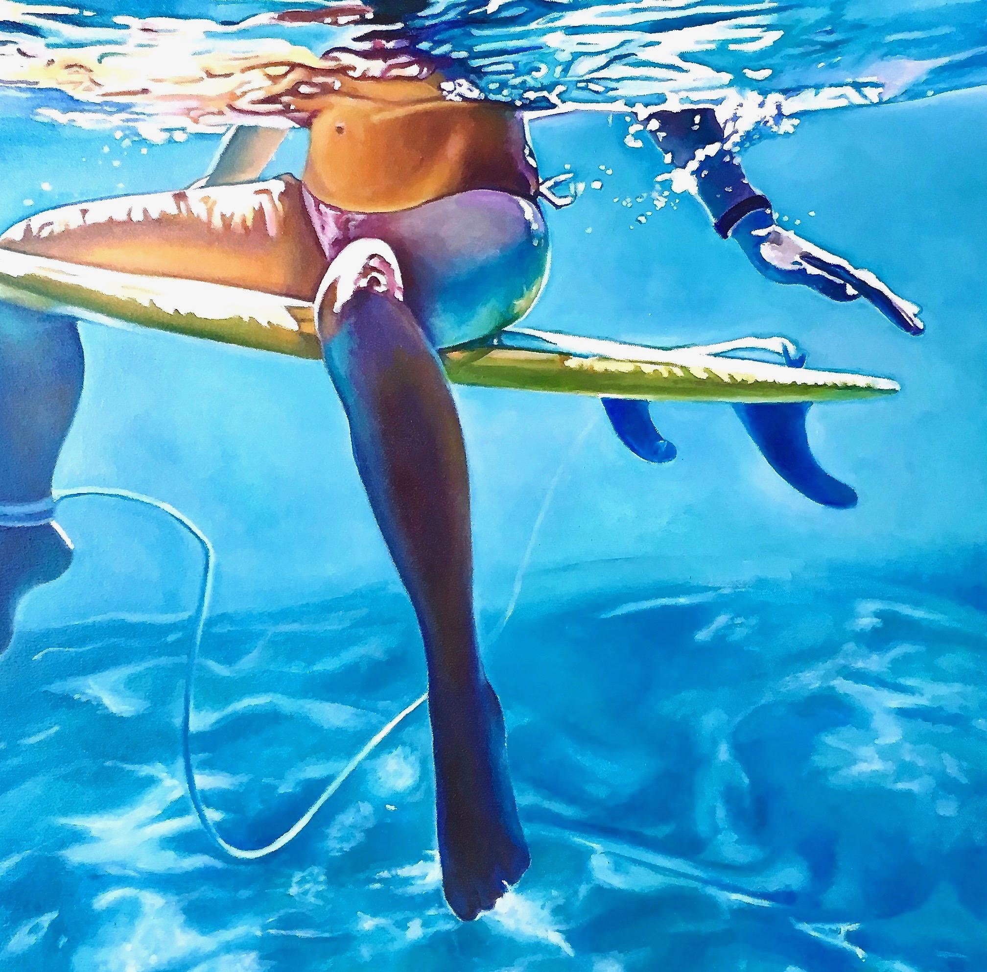 „ Submerged“ Original Ölgemälde 36 in x 36 in (Blau), Figurative Painting, von Megan Eisenberg