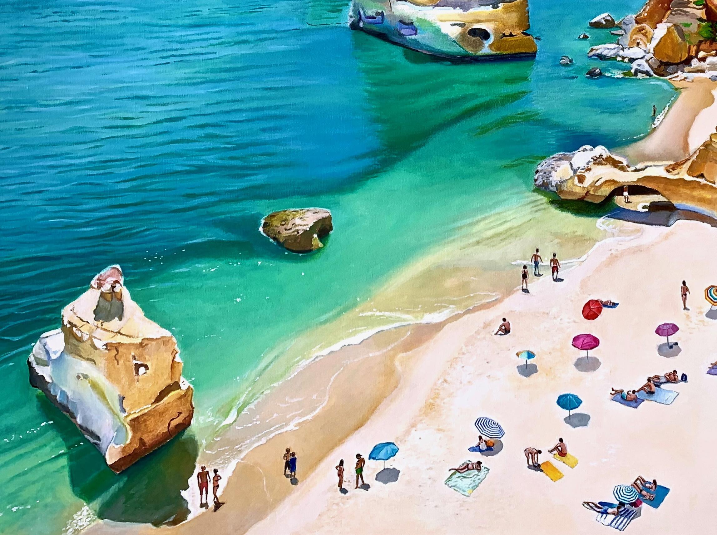 „Sunbathers at Portugal Cliffs“ Original Ölgemälde 30 in x 40 in im Angebot 1