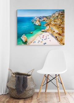 "Tomar el sol en la Praia de Marinha" Pintura al óleo