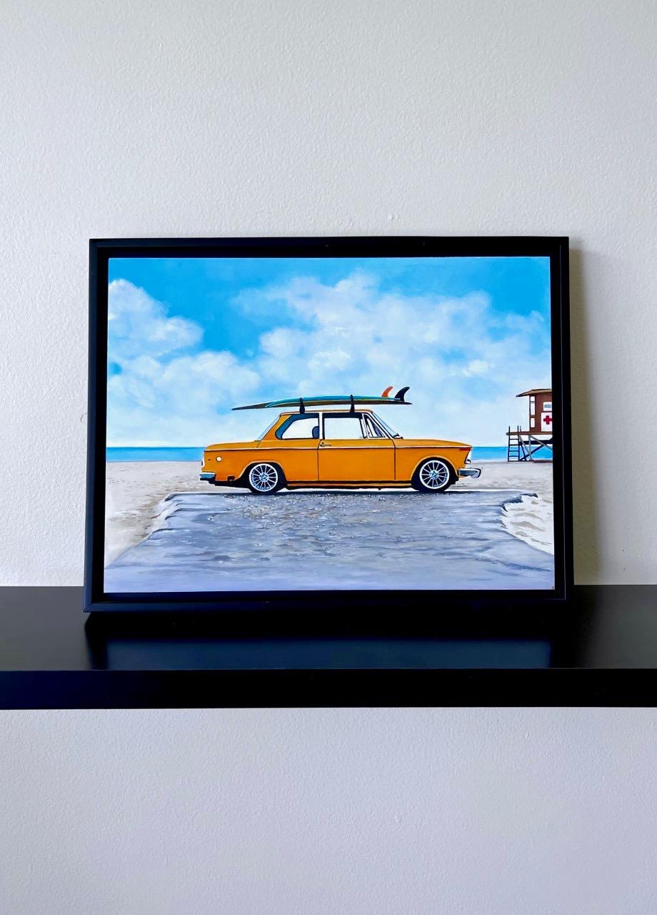 Vintage BMW 2002 - Photoréalisme Painting par Megan Eisenberg