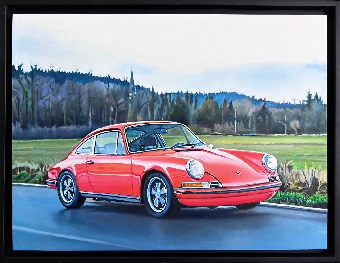 Megan Eisenberg Landscape Painting - "Vintage Porsche 911" Original Oil Painting 12 in x 16 in