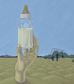 In Case of Need, Original signiertes zeitgenössisches surrealistisches Gemälde auf Holzplatte