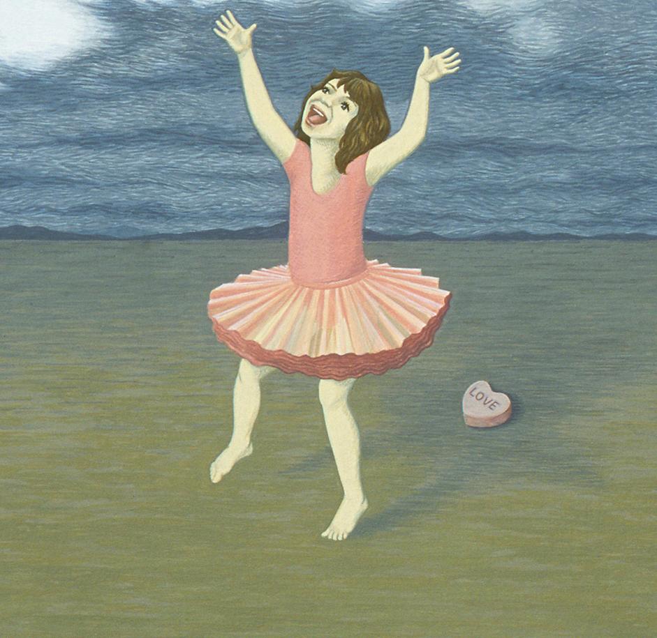 Love, Original Contemporary Surrealist Gouache Painting on Wood Panel - Gray Figurative Painting by Megan Frazer