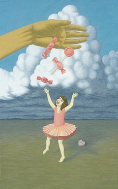 Love, Original Contemporary Surrealist Gouache Painting on Wood Panel