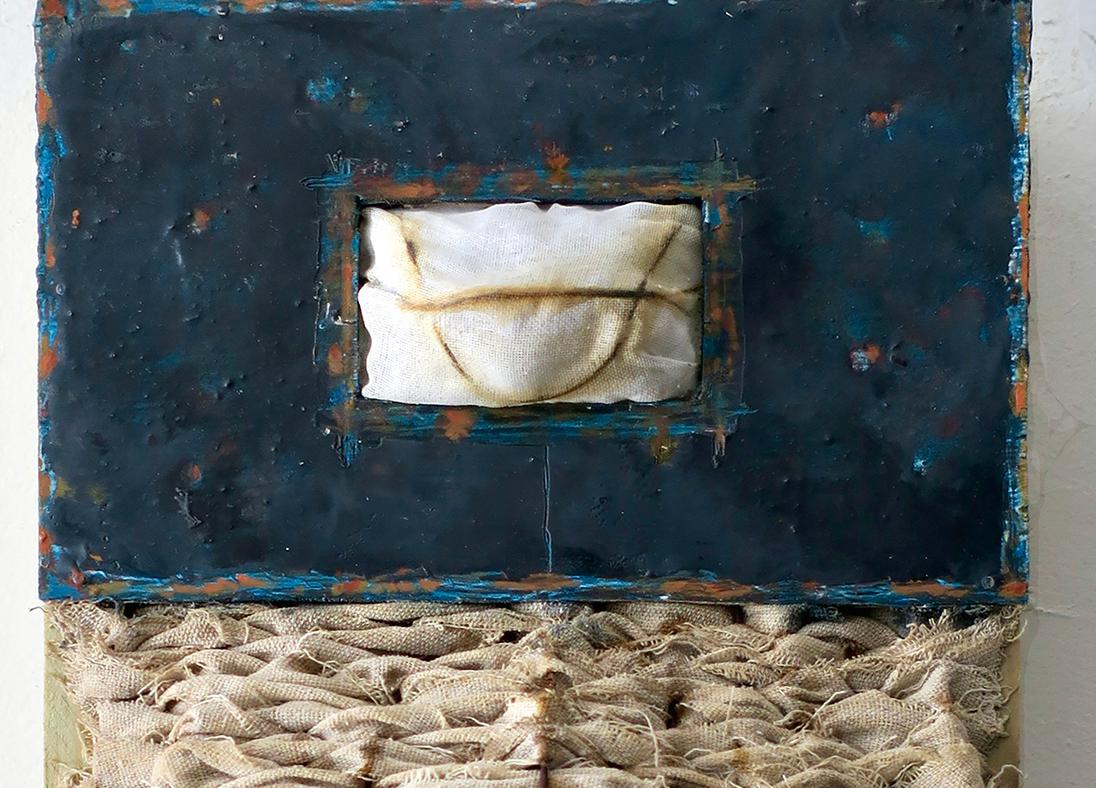 Megan Klim's mixed media work juxtaposes several materials on one picture plane.  She highlights their inherent qualities to create surface tension which sparks a conversation and interaction between them.  A physical presence is apparent in her