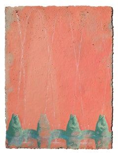 "Riposo", carta fatta a mano con texture terracotta e fontana d'acqua di pesce ad olio