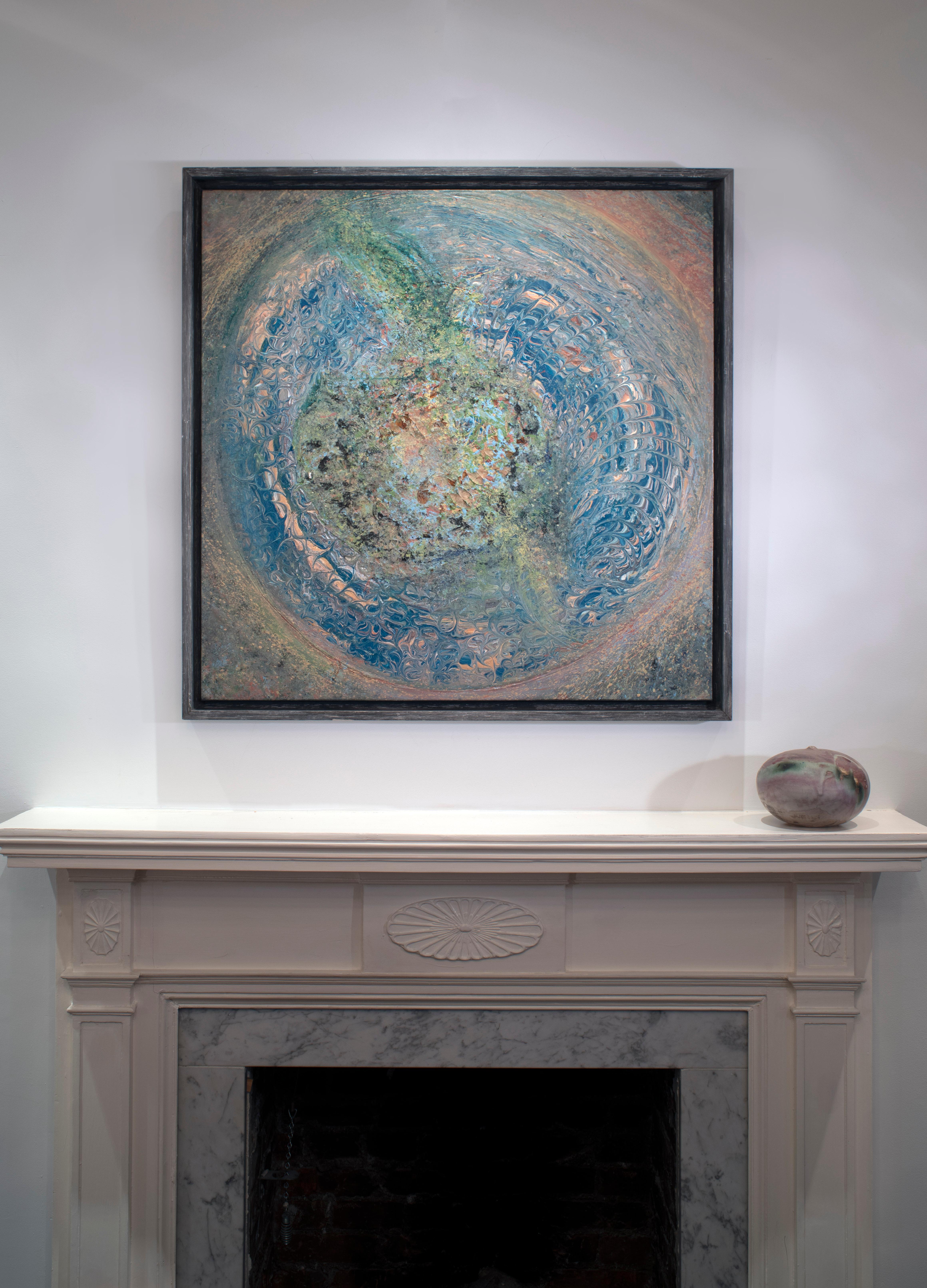 Peinture kaléidoscope bleu vert papillon Gulugufe III - Expressionnisme abstrait Painting par Megan Sievert