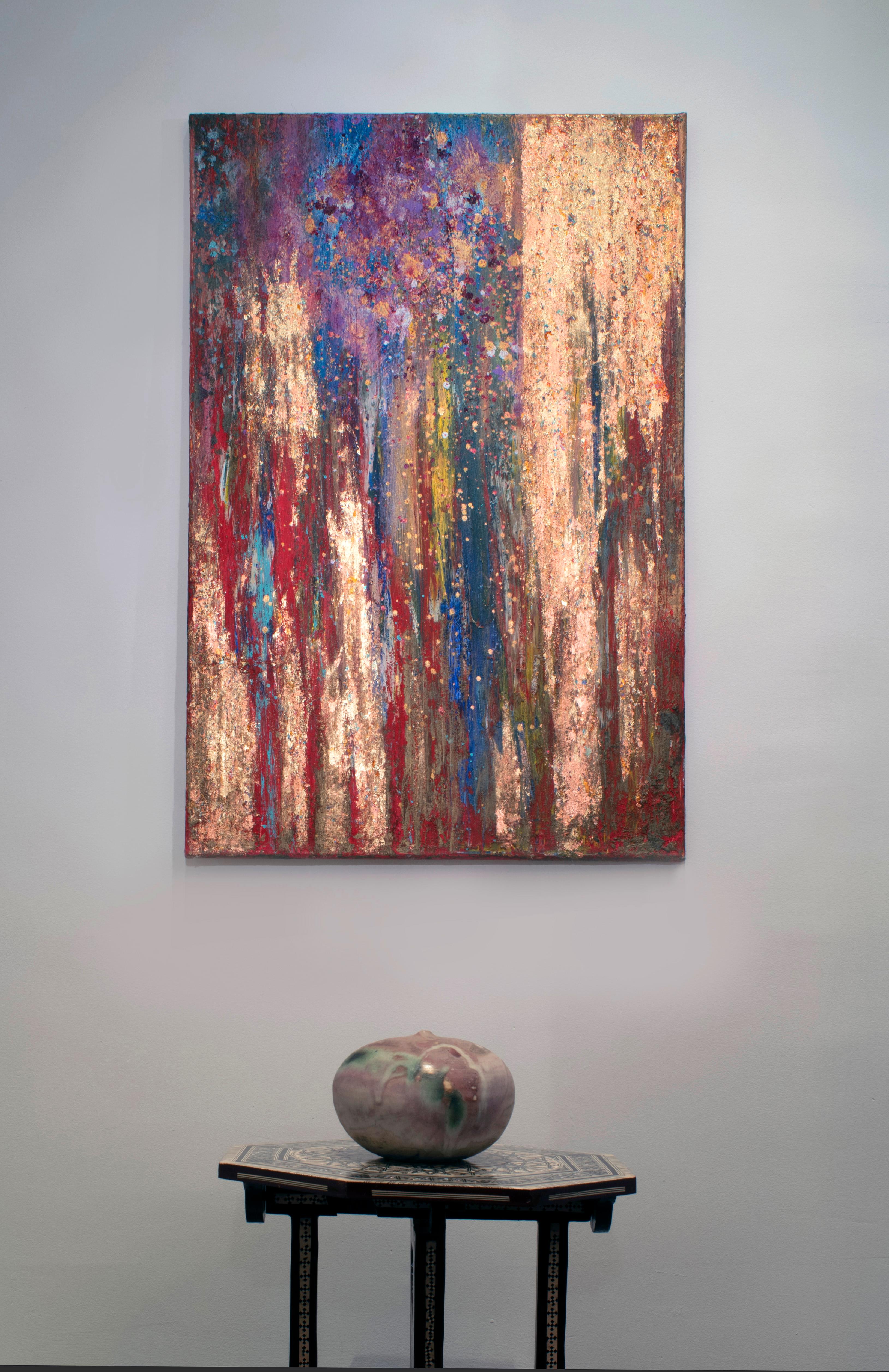 Trasformazione (blu, rosso, oro, giallo) - Painting di Megan Sievert