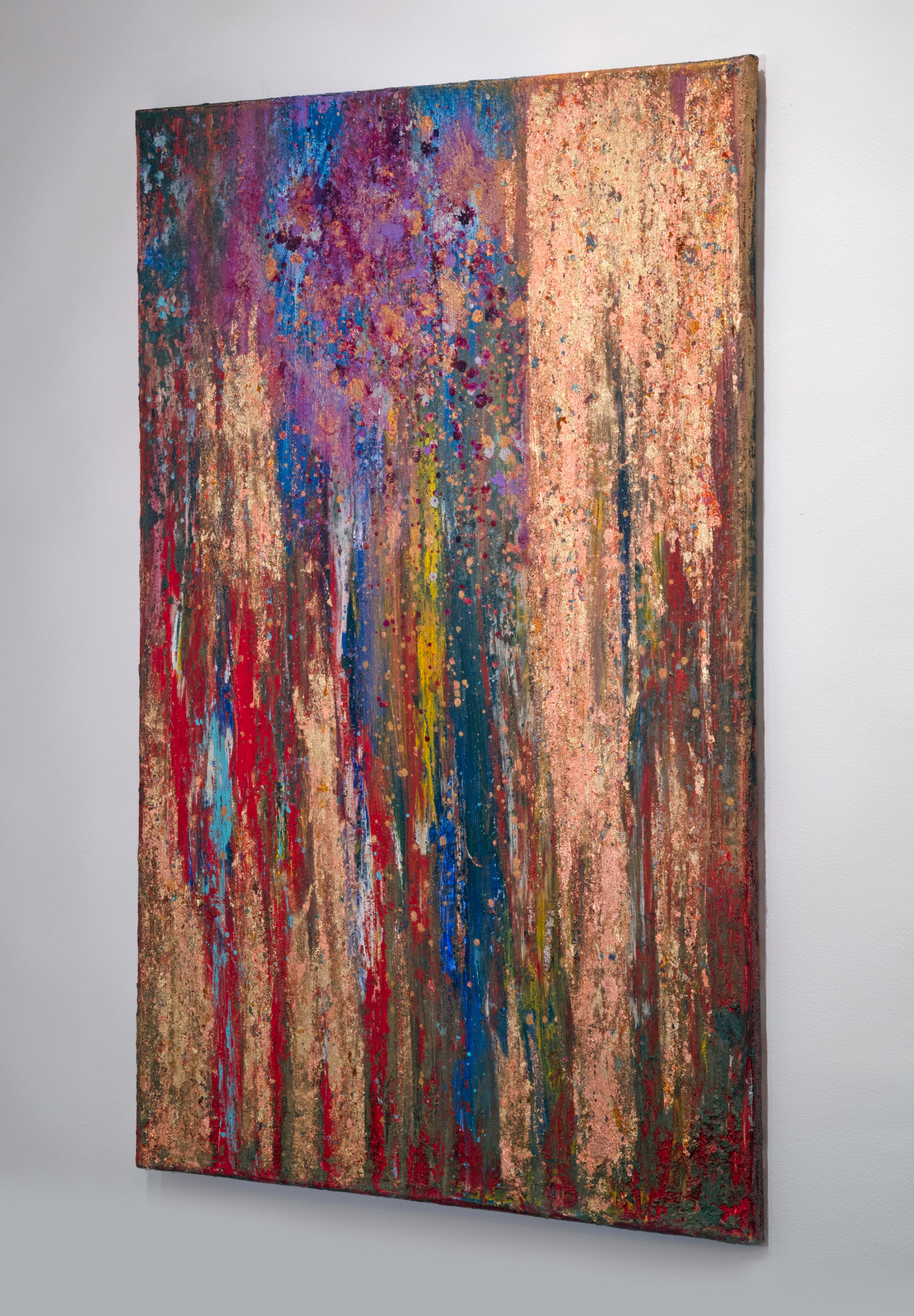 Trasformazione (blu, rosso, oro, giallo) - Landscape Painting Marrone di Megan Sievert