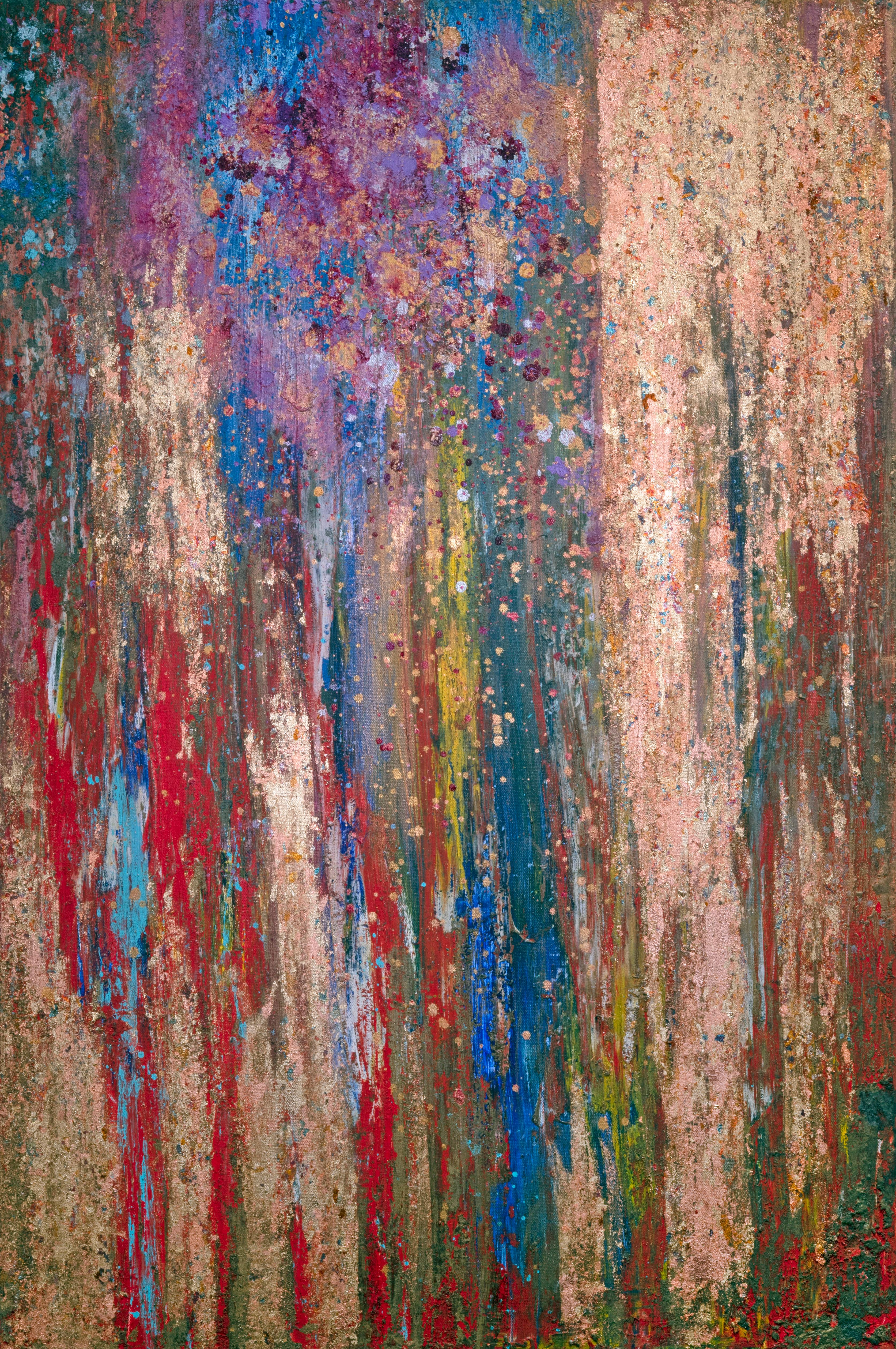 Landscape Painting di Megan Sievert - Trasformazione (blu, rosso, oro, giallo)