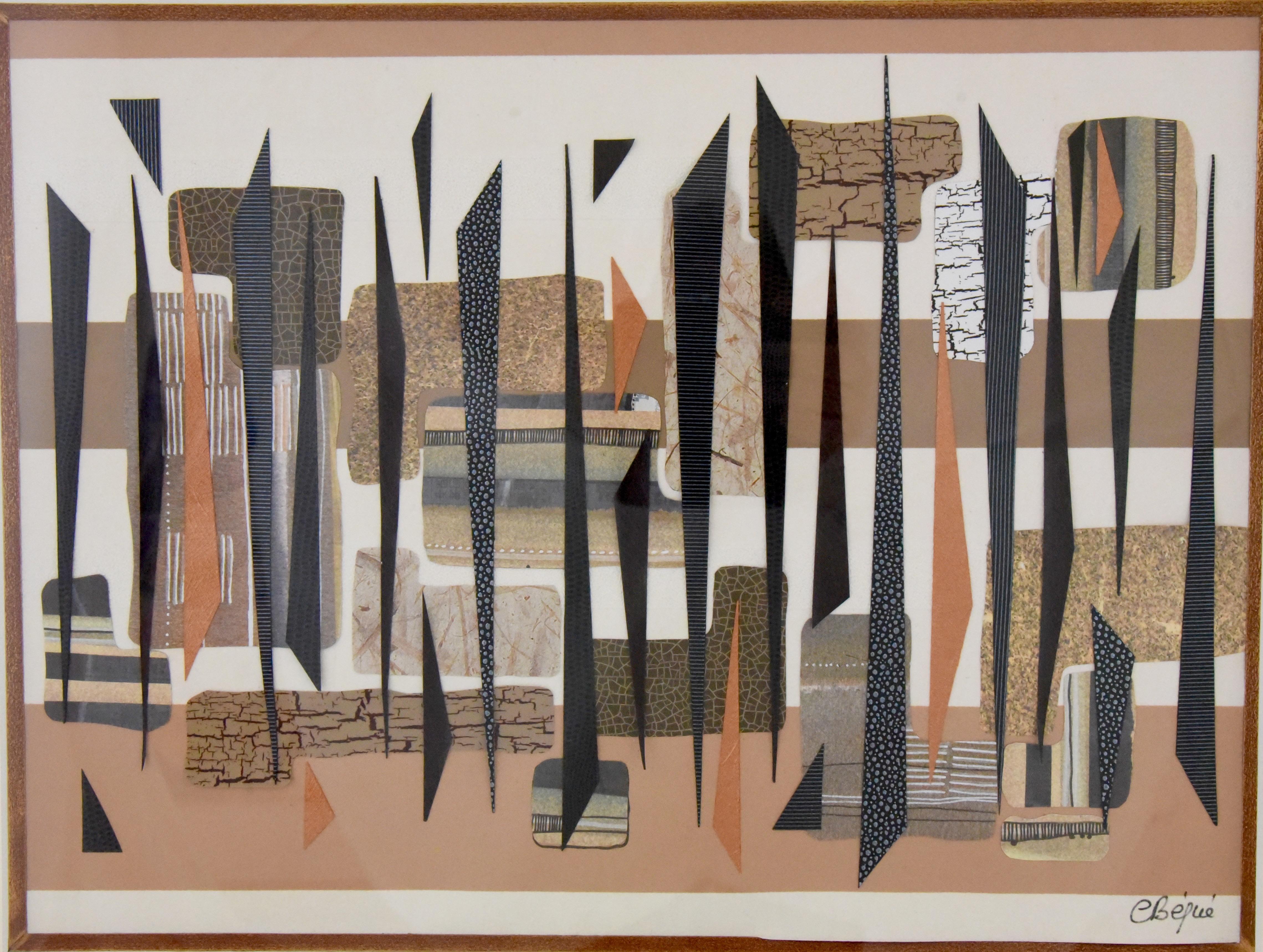 Mid-Century Modern Megapolis Collage  Artwork Mixed Media Chantal Bégué 1985 France