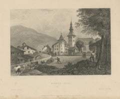 Megeve (Migeve), Savoy, Antique Steel Engraving after W. Brockedon, 1837