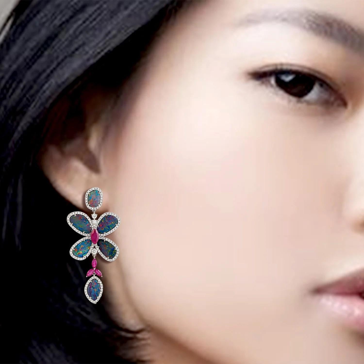 Contemporary Meghna Jewels 10.02 carats Opal Diamond 18 Karat Gold Earrings For Sale