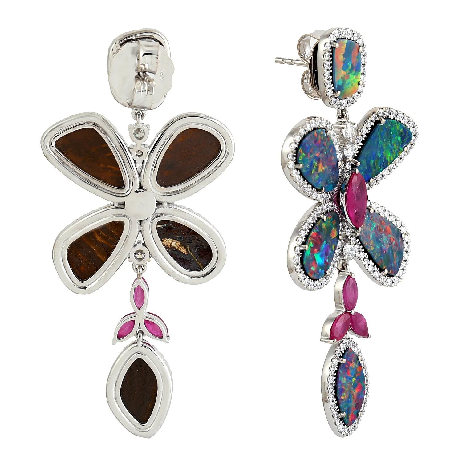 Mixed Cut Meghna Jewels 10.02 carats Opal Diamond 18 Karat Gold Earrings For Sale