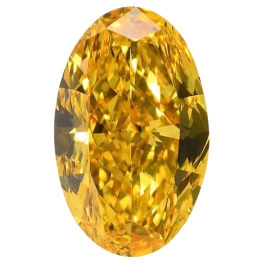 MEGHNA JEWELS 1.01 Carat Fancy Intense Orangy Yellow Diamond Oval Shape VS1 GIA  For Sale