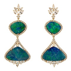 Meghna Jewels Boucles d'oreilles en or 18 carats avec opale de 10,27 carats et diamants