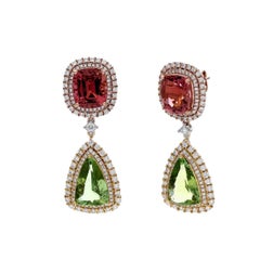 Meghna Jewels 10.93 carats Pink Green Tourmaline Diamond 18K Gold Drop Earrings