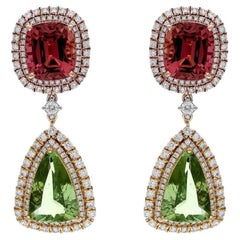 MEGHNA JEWELS Orecchini a goccia in oro 18K con tormalina verde rosa da 10,93 carati e diamante
