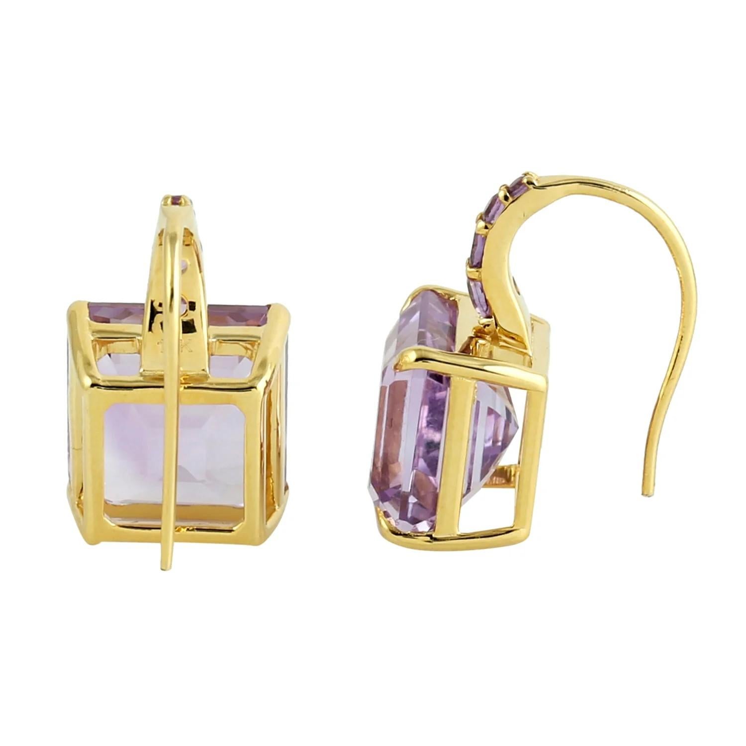 Cushion Cut Meghna Jewels 11.28 carats Amethyst 14 Karat Gold Earrings For Sale