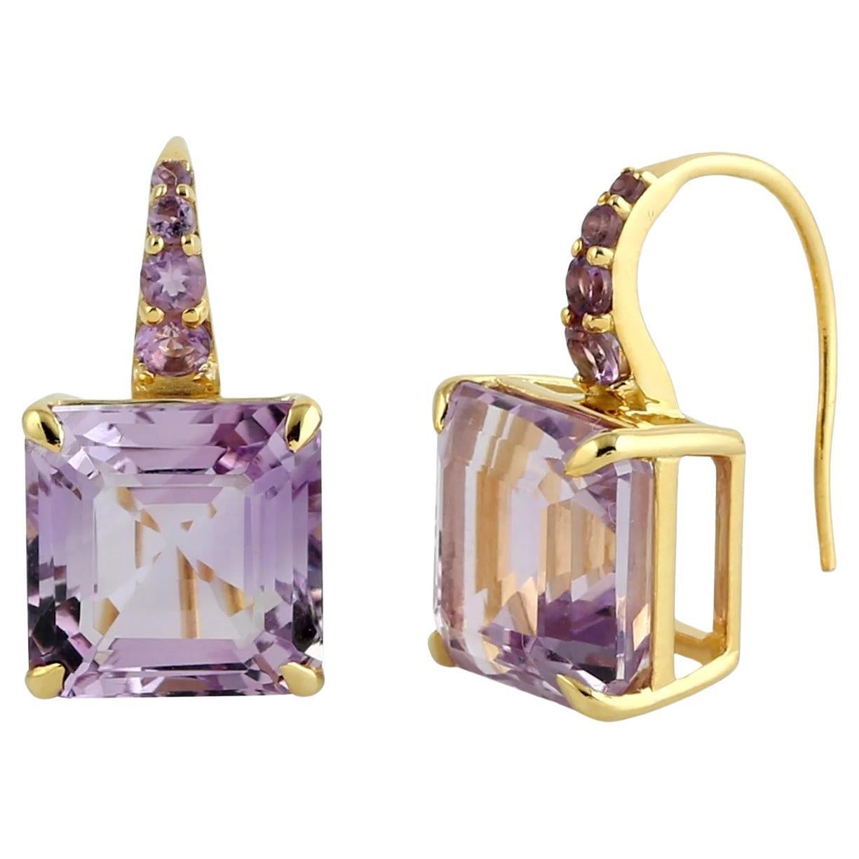 Meghna Jewels 11.28 carats Amethyst 14 Karat Gold Earrings For Sale