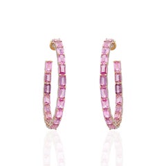Meghna Jewels 11.70 carat Pink Sapphire Diamond 18 Karat Gold Hoop Earrings