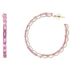 Meghna Jewels Pendientes de aro de oro de 18 quilates con zafiro rosa y diamante de 11,70 quilates
