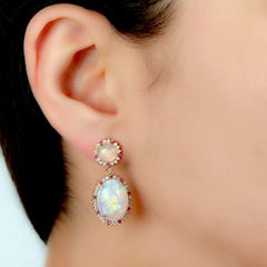 Meghna Jewels 13.05 Carat Opal Ruby Diamond 14 Karat Gold Earrings