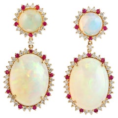 Meghna Jewels 13.05 Carat Opal Ruby Diamond 14 Karat Gold Earrings