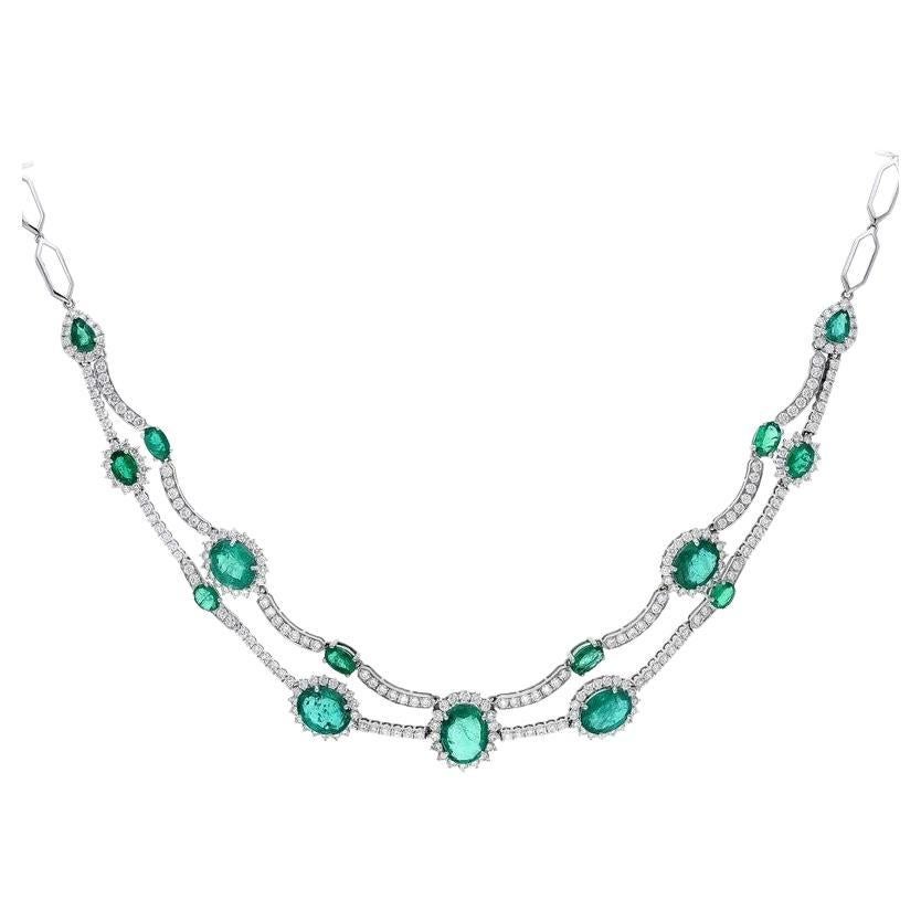 Meghna Jewels Collar de oro blanco de 18 quilates con esmeralda de 13,40 quilates y diamantes de 5,55 quilates
