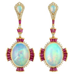 Meghna Jewels 14.0 carats Opal Ruby Diamond 14 Karat Gold Earrings