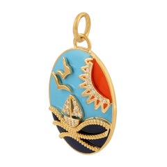 Meghna Jewels 14K Gold Diamond Enamel Medallion Vacation Mode Pendant Necklace