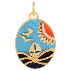 Meghna Jewels 14K Gold Diamond Enamel Medallion Vacation Mode Pendant Necklace