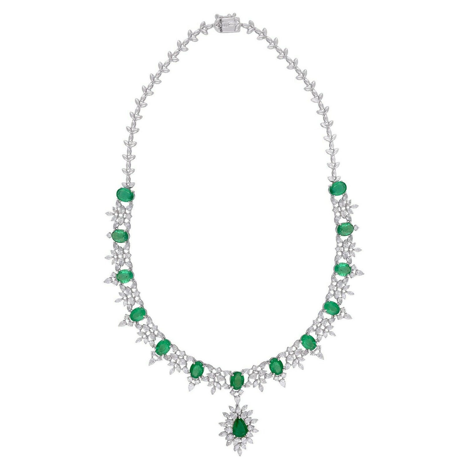 Meghna Jewels Collana di diamanti in oro 14 carati con smeraldo ovale dello Zambia da 16,48 carati