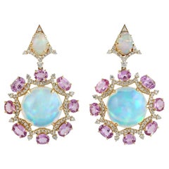  Meghna Jewels 17.72 Carats Ethiopian Opal Diamond 18 Karat Gold Drop Earrings