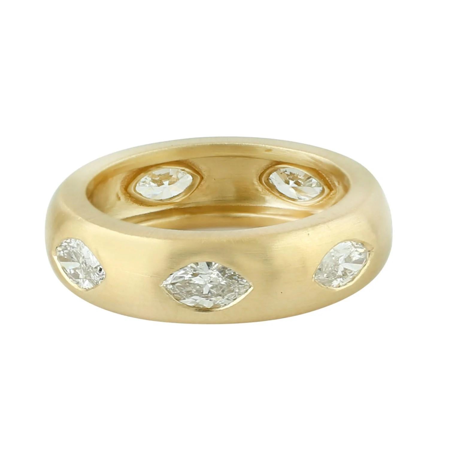 Moderne Meghna Jewels, bague jonc en or 14 carats avec diamants marquises de 1,79 carat en vente